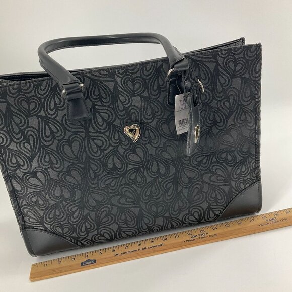 Diane von Furstenberg Womens Jacquard Heart Print Shoulder Tote travel Bag Black - Picture 4 of 14